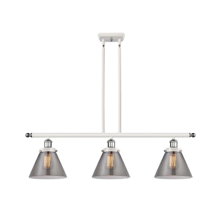 A large image of the Innovations Lighting 916-3I-11-36 Cone Linear White and Polished Chrome / Plated Smoke