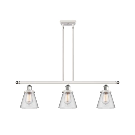 A large image of the Innovations Lighting 916-3I-10-36 Cone Linear White and Polished Chrome / Clear