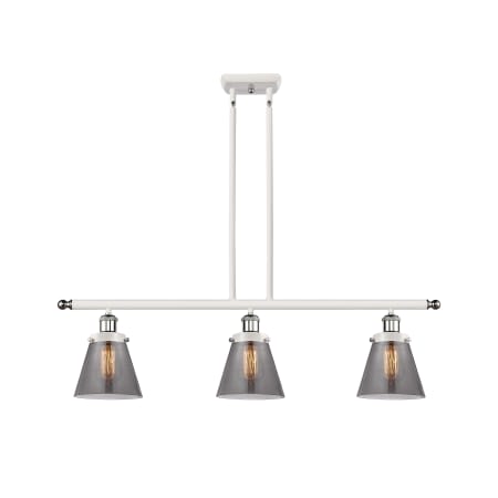 A large image of the Innovations Lighting 916-3I-10-36 Cone Linear White and Polished Chrome / Plated Smoke