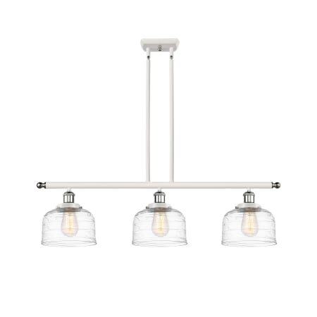 A large image of the Innovations Lighting 916-3I-11-36 Bell Linear White and Polished Chrome / Clear Deco Swirl