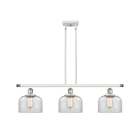 A large image of the Innovations Lighting 916-3I-11-36 Bell Linear White and Polished Chrome / Clear