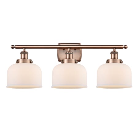 A large image of the Innovations Lighting 916-3W-13-28 Bell Vanity Antique Copper / Matte White