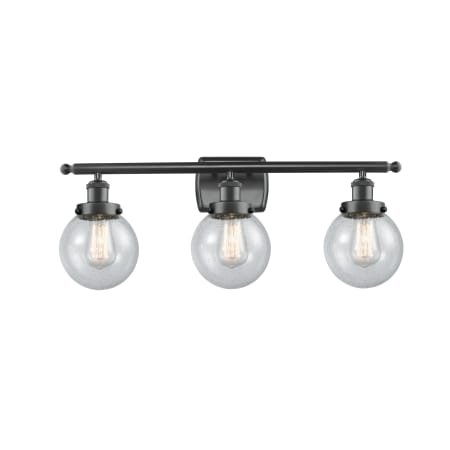 A large image of the Innovations Lighting 916-3W Beacon Matte Black / Seedy