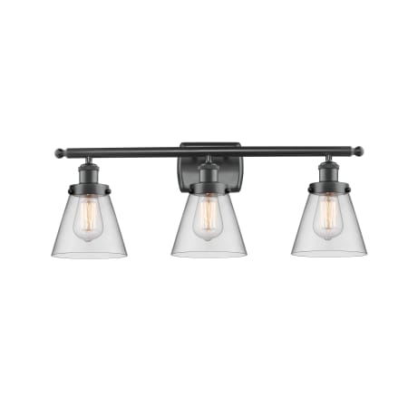 A large image of the Innovations Lighting 916-3W Small Cone Matte Black / Clear