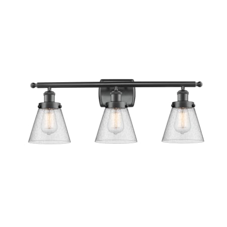 A large image of the Innovations Lighting 916-3W Small Cone Matte Black / Seedy