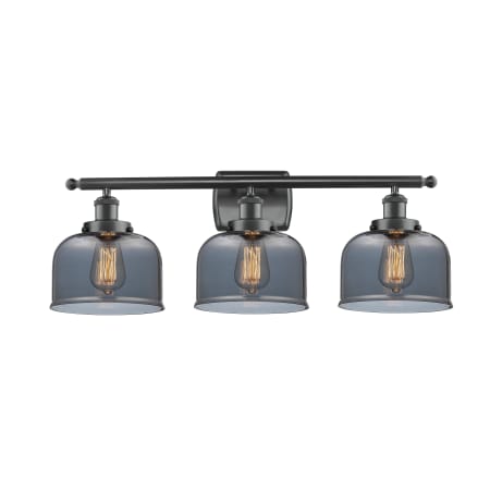 A large image of the Innovations Lighting 916-3W Large Bell Matte Black / Plated Smoke