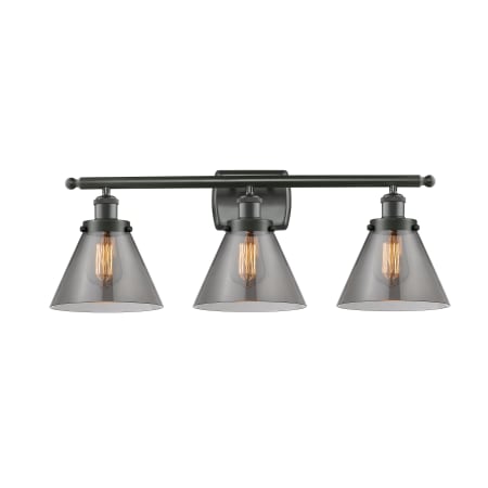 A large image of the Innovations Lighting 916-3W Large Cone Oil Rubbed Bronze / Plated Smoke
