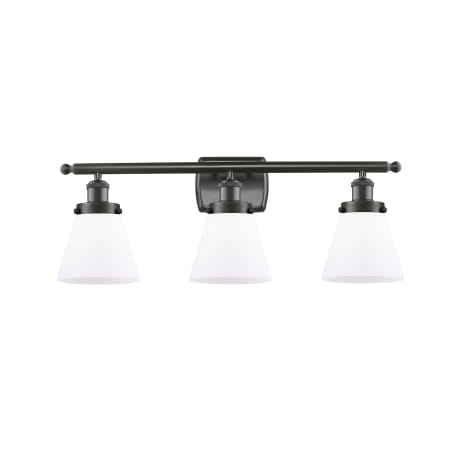 A large image of the Innovations Lighting 916-3W Small Cone Oil Rubbed Bronze / Matte White