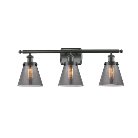 A large image of the Innovations Lighting 916-3W Small Cone Oil Rubbed Bronze / Plated Smoke