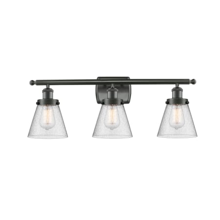 A large image of the Innovations Lighting 916-3W Small Cone Oil Rubbed Bronze / Seedy