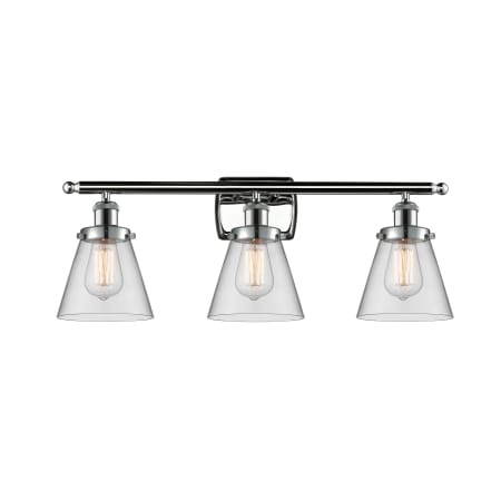 A large image of the Innovations Lighting 916-3W Small Cone Polished Chrome / Clear