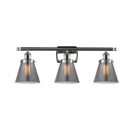 A large image of the Innovations Lighting 916-3W Small Cone Polished Chrome / Plated Smoke