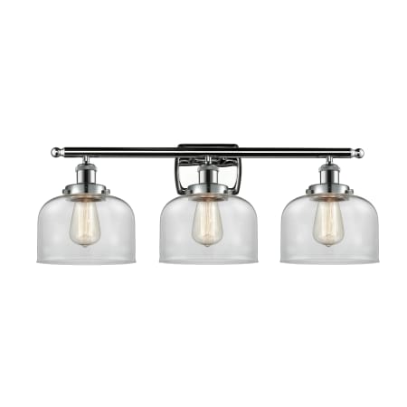 A large image of the Innovations Lighting 916-3W Large Bell Polished Chrome / Clear