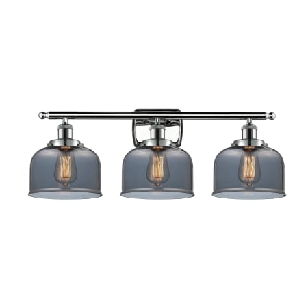 A large image of the Innovations Lighting 916-3W Large Bell Polished Chrome / Plated Smoke