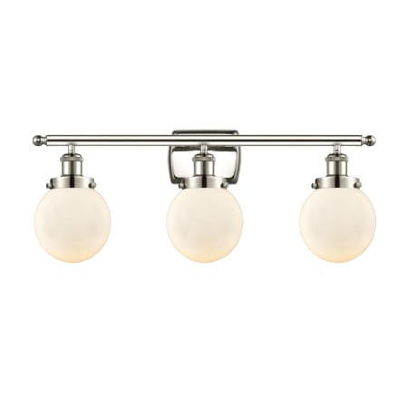 A large image of the Innovations Lighting 916-3W-11-26 Beacon Vanity Polished Nickel / Matte White
