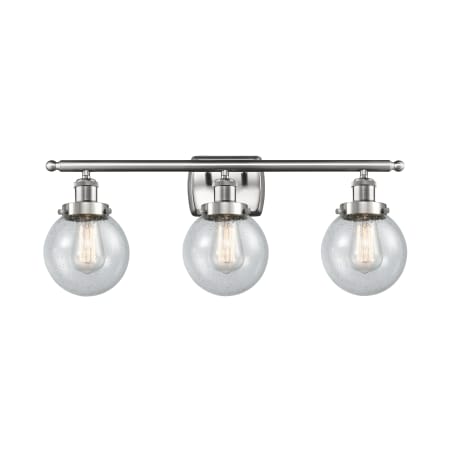 A large image of the Innovations Lighting 916-3W Beacon Brushed Satin Nickel / Seedy