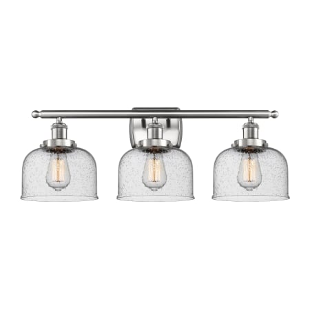 A large image of the Innovations Lighting 916-3W Large Bell Brushed Satin Nickel / Seedy