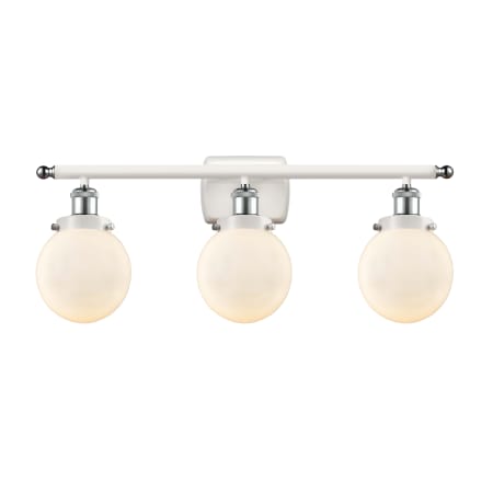 A large image of the Innovations Lighting 916-3W-11-26 Beacon Vanity White and Polished Chrome / Matte White
