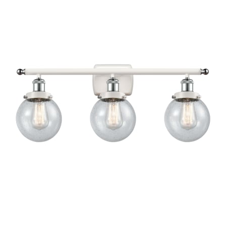 A large image of the Innovations Lighting 916-3W-11-26 Beacon Vanity White and Polished Chrome / Seedy