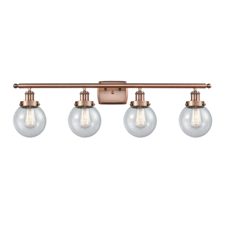 A large image of the Innovations Lighting 916-4W-11-36 Beacon Vanity Antique Copper / Seedy