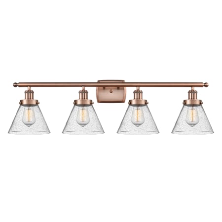 A large image of the Innovations Lighting 916-4W-11-38 Cone Vanity Antique Copper / Seedy