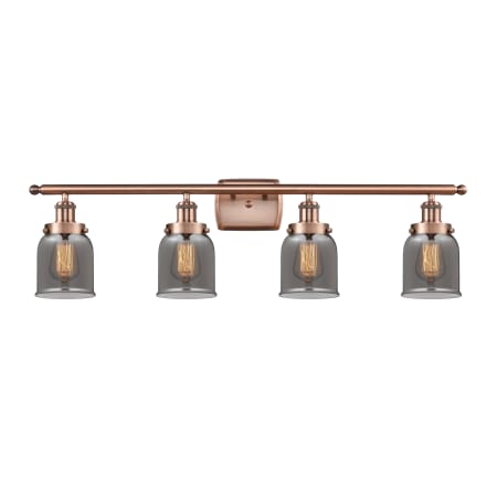 A large image of the Innovations Lighting 916-4W-12-36 Bell Vanity Antique Copper / Plated Smoke