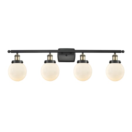 A large image of the Innovations Lighting 916-4W-11-36 Beacon Vanity Black Antique Brass / Matte White