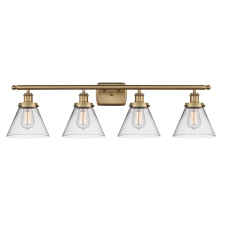 A large image of the Innovations Lighting 916-4W-11-38 Cone Vanity Brushed Brass / Clear