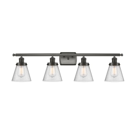 A large image of the Innovations Lighting 916-4W Small Cone Oil Rubbed Bronze / Seedy