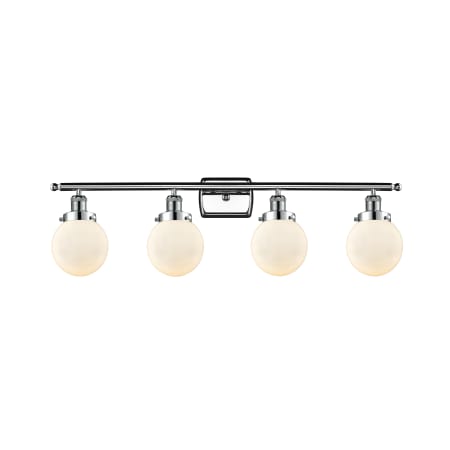 A large image of the Innovations Lighting 916-4W-11-36 Beacon Vanity Polished Chrome / Matte White