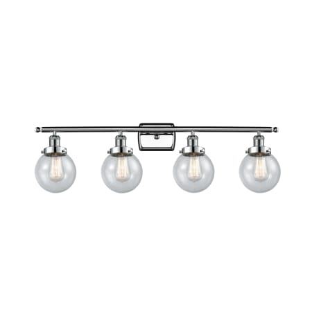A large image of the Innovations Lighting 916-4W-11-36 Beacon Vanity Polished Chrome / Seedy