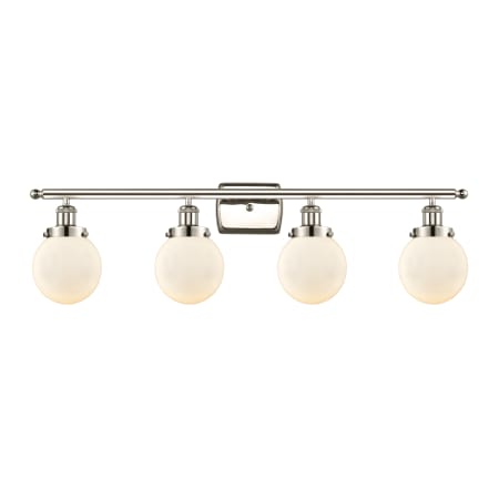 A large image of the Innovations Lighting 916-4W-11-36 Beacon Vanity Polished Nickel / Matte White