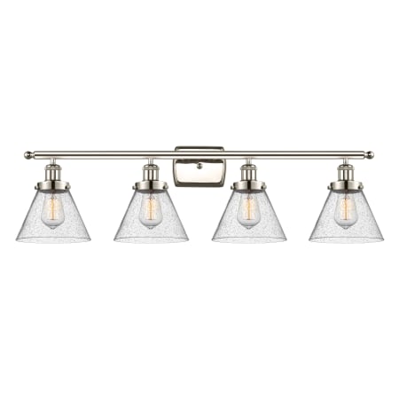A large image of the Innovations Lighting 916-4W-11-38 Cone Vanity Polished Nickel / Seedy