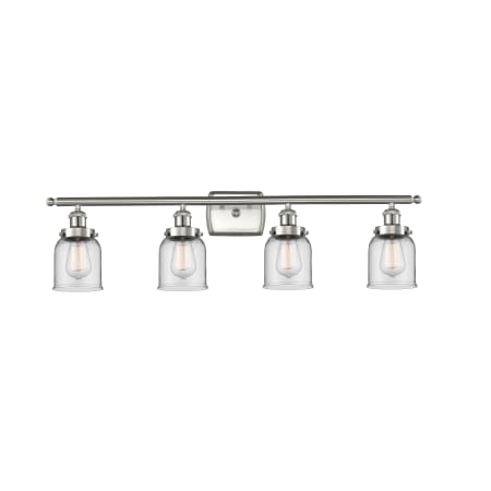 A large image of the Innovations Lighting 916-4W Small Bell Brushed Satin Nickel / Clear