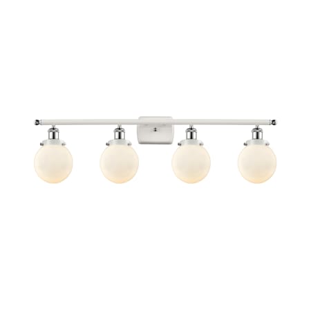 A large image of the Innovations Lighting 916-4W-11-36 Beacon Vanity White and Polished Chrome / Matte White