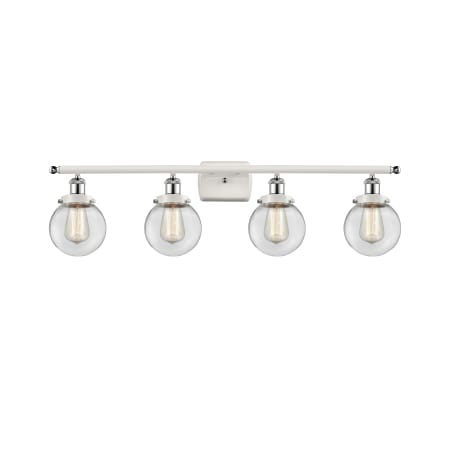 A large image of the Innovations Lighting 916-4W-11-36 Beacon Vanity White and Polished Chrome / Clear
