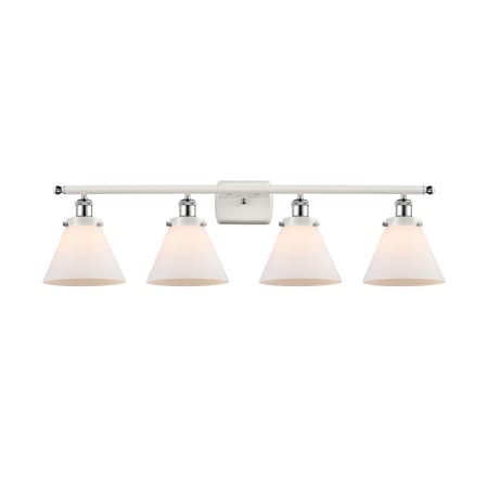 A large image of the Innovations Lighting 916-4W-11-38 Cone Vanity White and Polished Chrome / Matte White