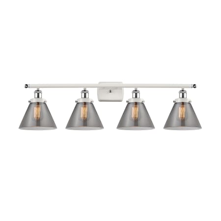 A large image of the Innovations Lighting 916-4W-11-38 Cone Vanity White and Polished Chrome / Plated Smoke