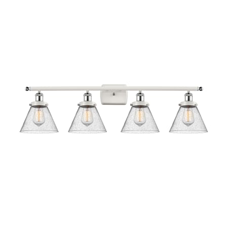 A large image of the Innovations Lighting 916-4W-11-38 Cone Vanity White and Polished Chrome / Seedy