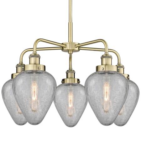 A large image of the Innovations Lighting 916-5CR-15-24 Geneseo Chandelier Antique Brass / Clear Crackled