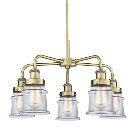 A large image of the Innovations Lighting 916-5CR-15-24 Canton Chandelier Antique Brass / Clear