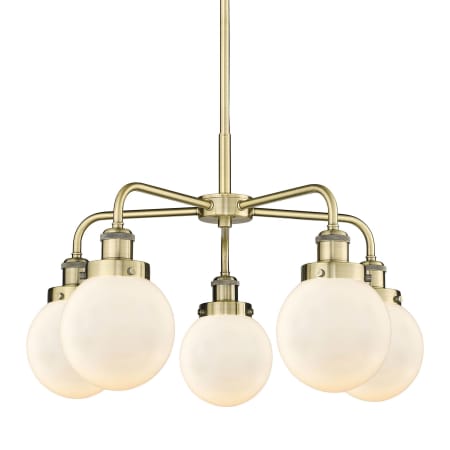 A large image of the Innovations Lighting 916-5CR-16-24 Beacon Chandelier Antique Brass / Matte White