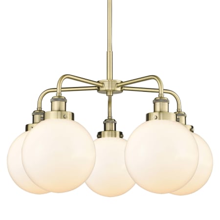 A large image of the Innovations Lighting 916-5CR-18-26 Beacon Chandelier Antique Brass / Matte White