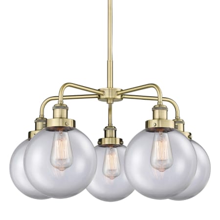 A large image of the Innovations Lighting 916-5CR-18-26 Beacon Chandelier Antique Brass / Clear