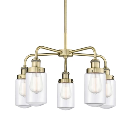 A large image of the Innovations Lighting 916-5CR-16-23 Dover Chandelier Antique Brass / Clear