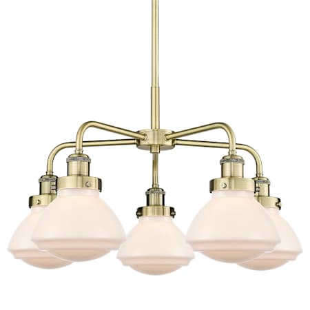 A large image of the Innovations Lighting 916-5CR-14-25 Olean Chandelier Antique Brass / Matte White