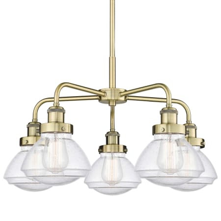 A large image of the Innovations Lighting 916-5CR-14-25 Olean Chandelier Antique Brass / Seedy