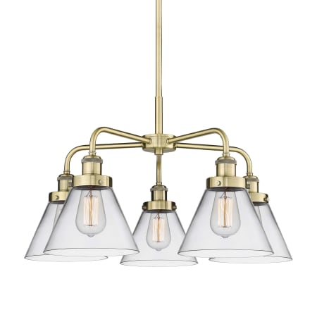 A large image of the Innovations Lighting 916-5CR-15-26 Cone Chandelier Antique Brass / Clear