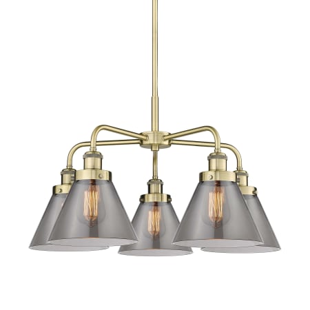 A large image of the Innovations Lighting 916-5CR-15-26 Cone Chandelier Antique Brass / Plated Smoke