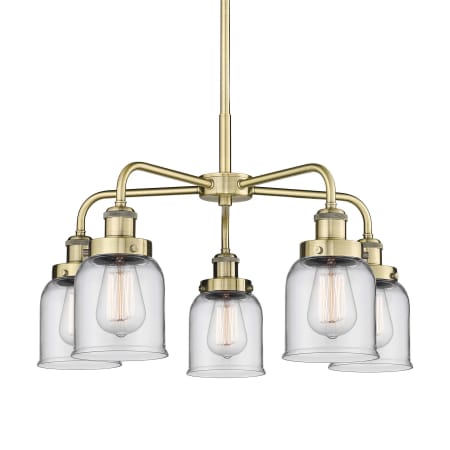 A large image of the Innovations Lighting 916-5CR-15-23 Bell Chandelier Antique Brass / Clear